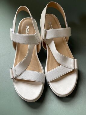 Soda white Cream Slingback Comfort Sandals with Adjustable Straps